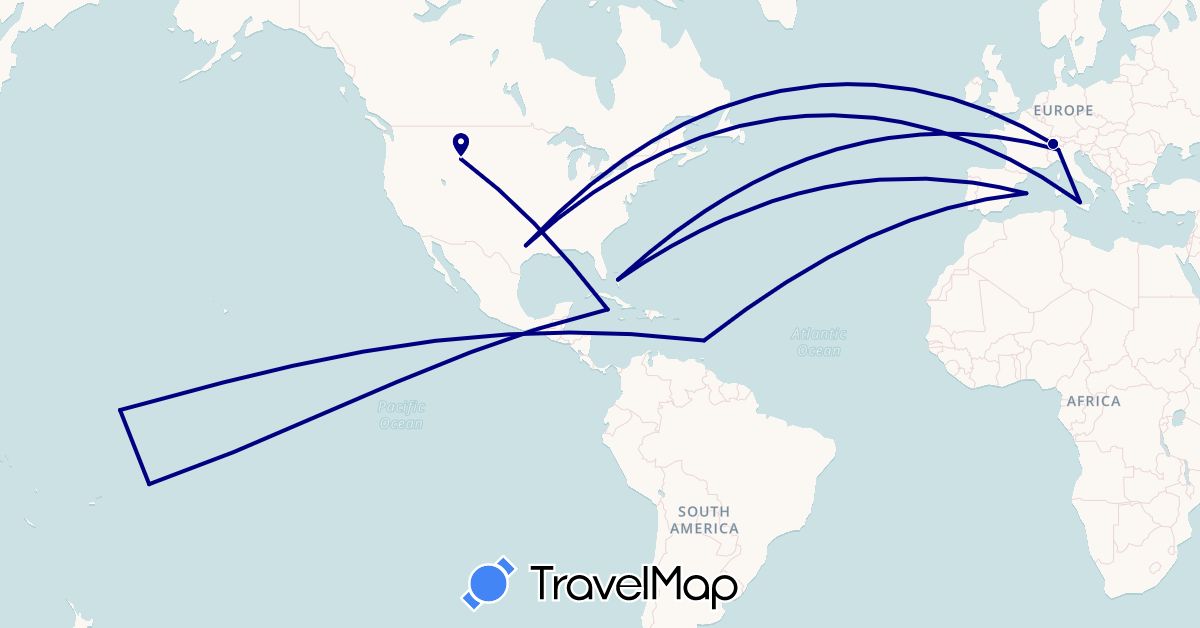 TravelMap itinerary: driving in Bahamas, Switzerland, Spain, Italy, Cayman Islands, Saint Lucia, U.S. Minor Outlying Islands, United States (Europe, North America, Oceania)